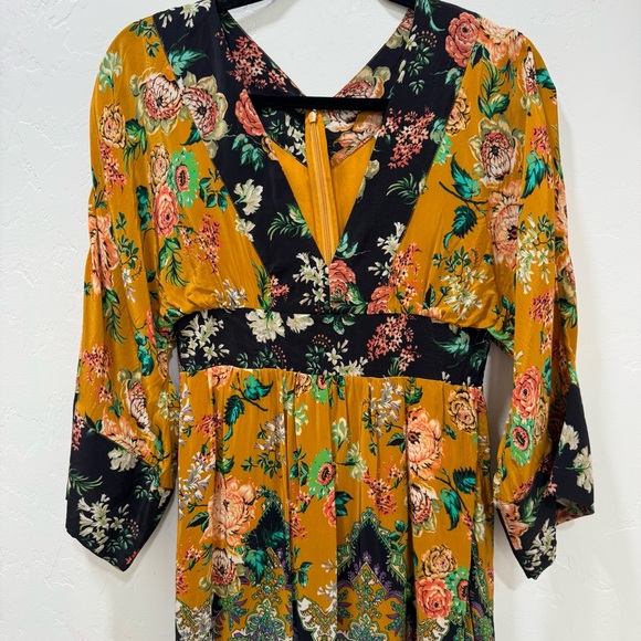 Anthropologie Printed V-Neck Maxi Dress Women's 4 Bohemian Floral Kimono Sleeve - Picture 5 of 16